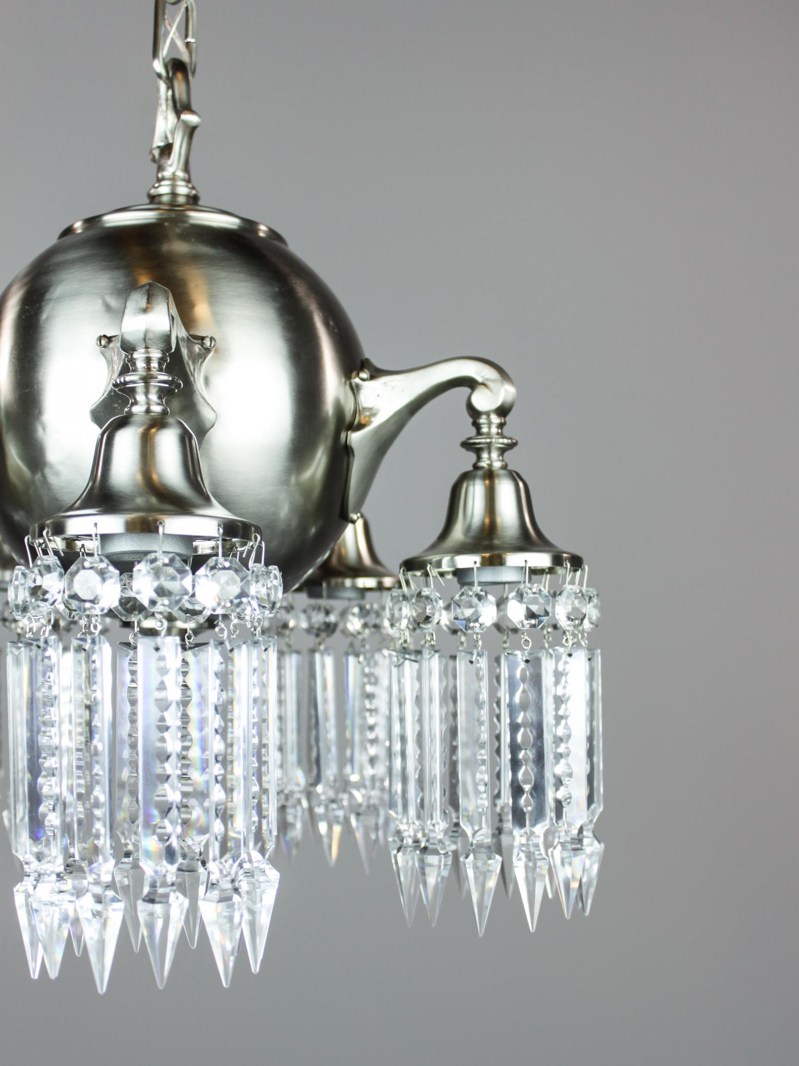 Nickel Plated Brass Crystal Light Fixture (5Light) Modernism